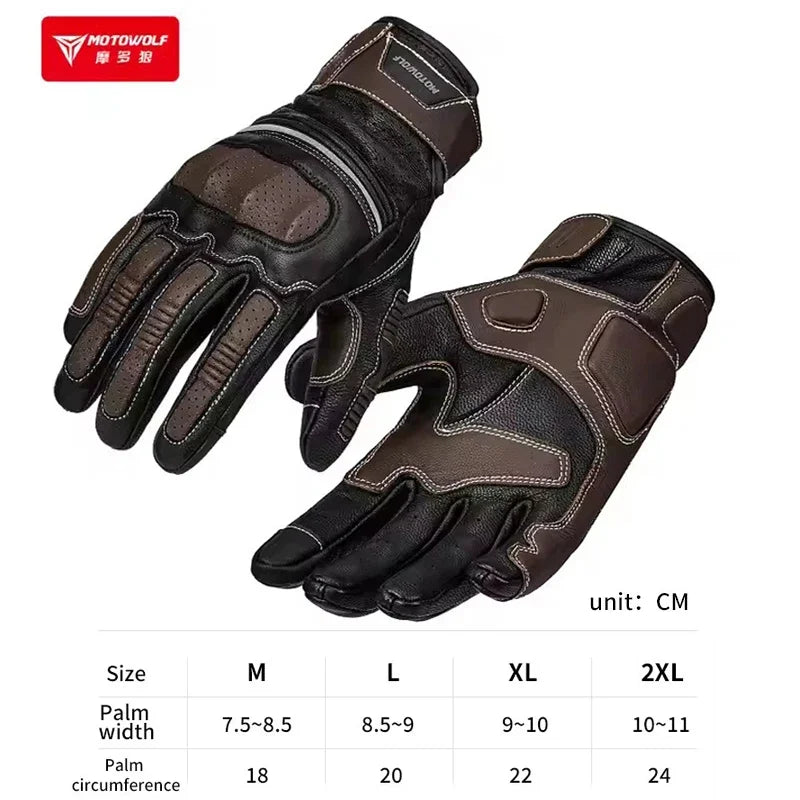 Summer Retro Perforated Leather Motorcycle Gloves Men Women Full Finger Motocross Biker Glove Guantes Moto Equipment M-XXL