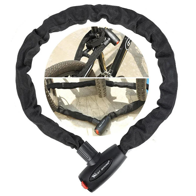 WEST BIKING Anti-theft Bicycle Lock MTB Road Bike Safety Chain Lock With 2 Keys Outdoor Cycling Bicycle Accessories Bike Locks