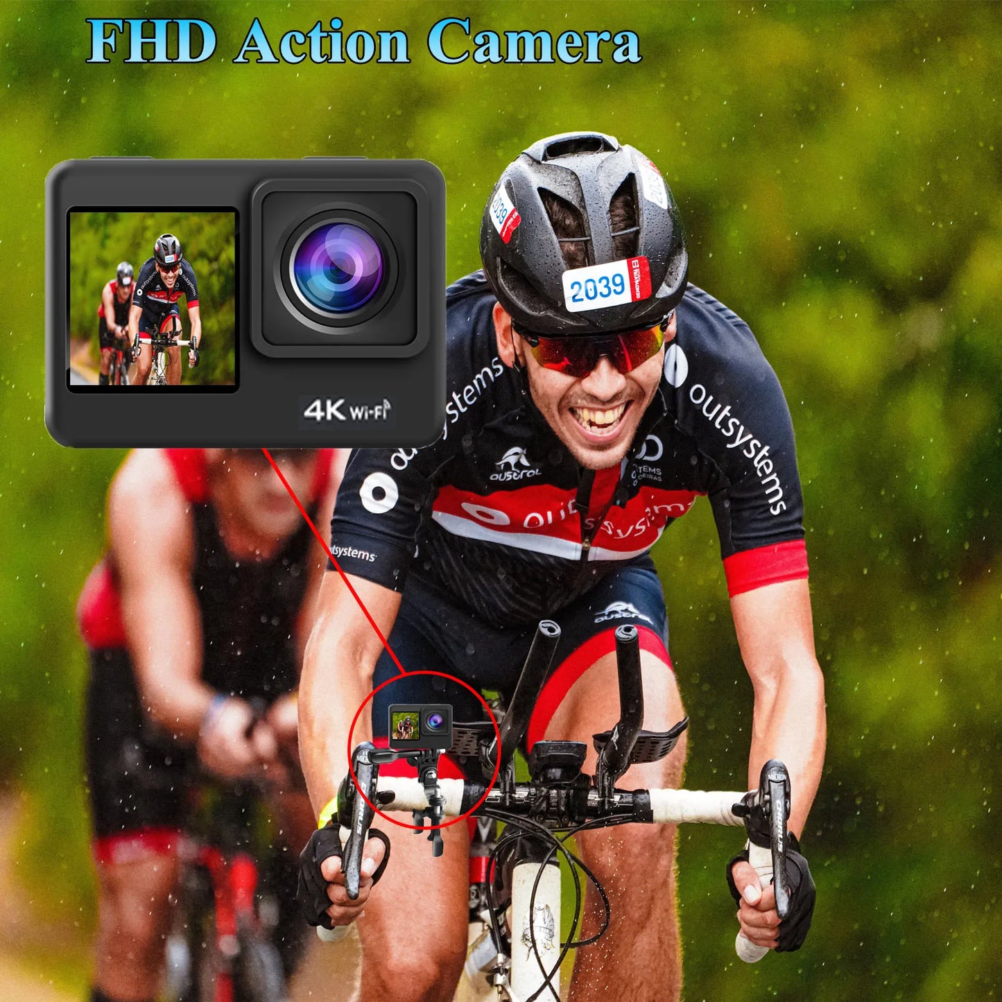 4k Action Camera WiFi Dual Screen Ultra HD 30M Underwater Camera Waterproof Camera Accessories Kits for Helmet Bicycle
