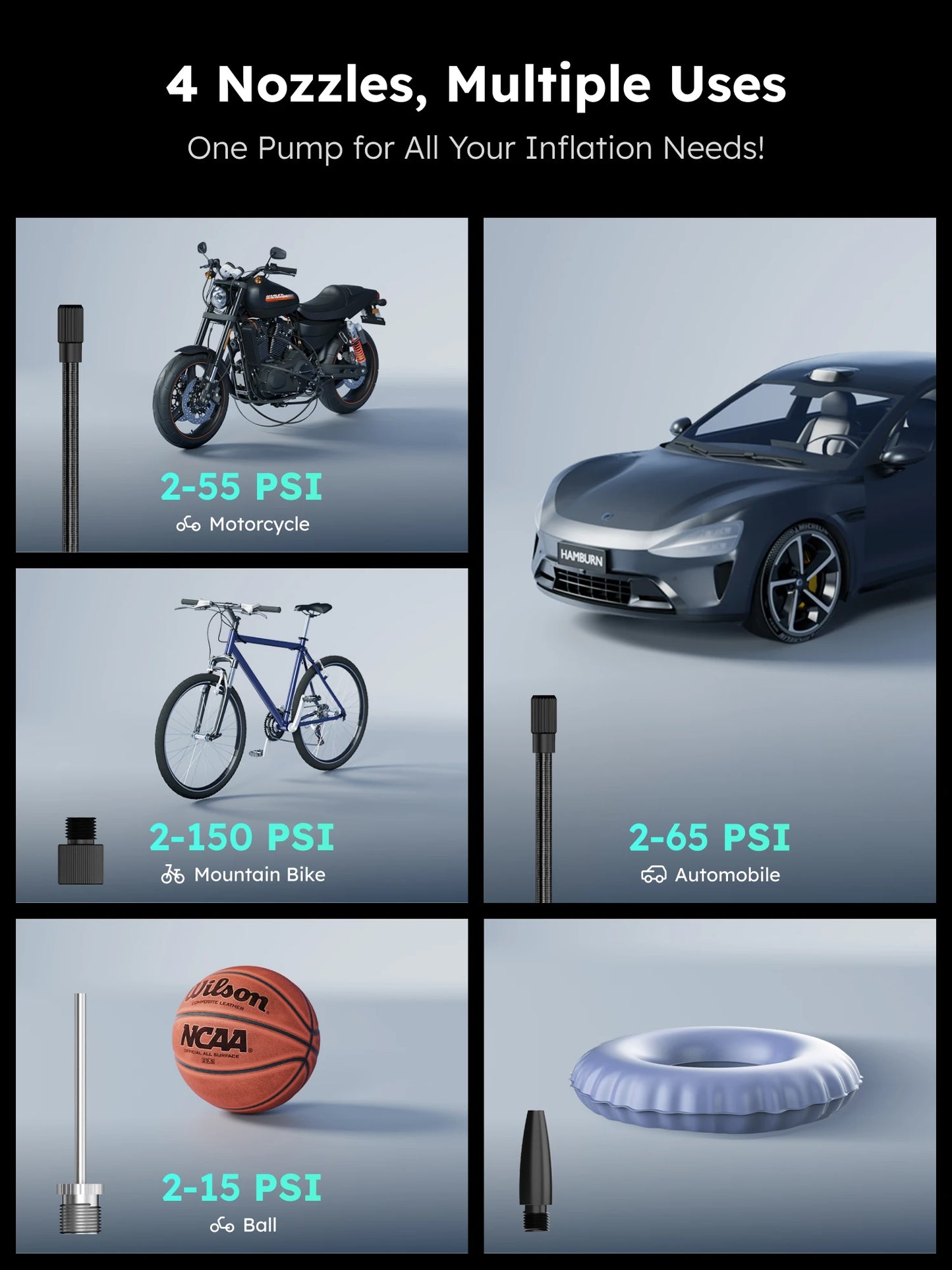 ASMAX Motorcycle Air Pump 7500mAh Tyre Electric Inflator Pump 160PSI Portable Inflator Pump for Car Bicycle Balls Air Compressor