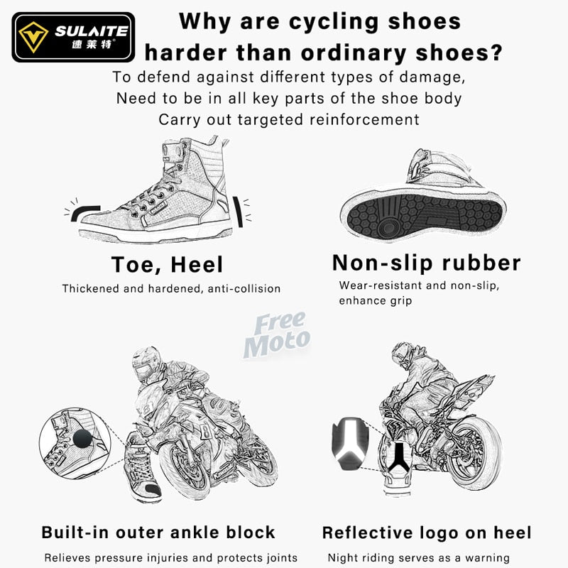 Men's Motorcycle Shoes Four Seasons Motorbike Gear Shift Breatheable Anti-fall Rider Road Racing Casual Shoes Boots