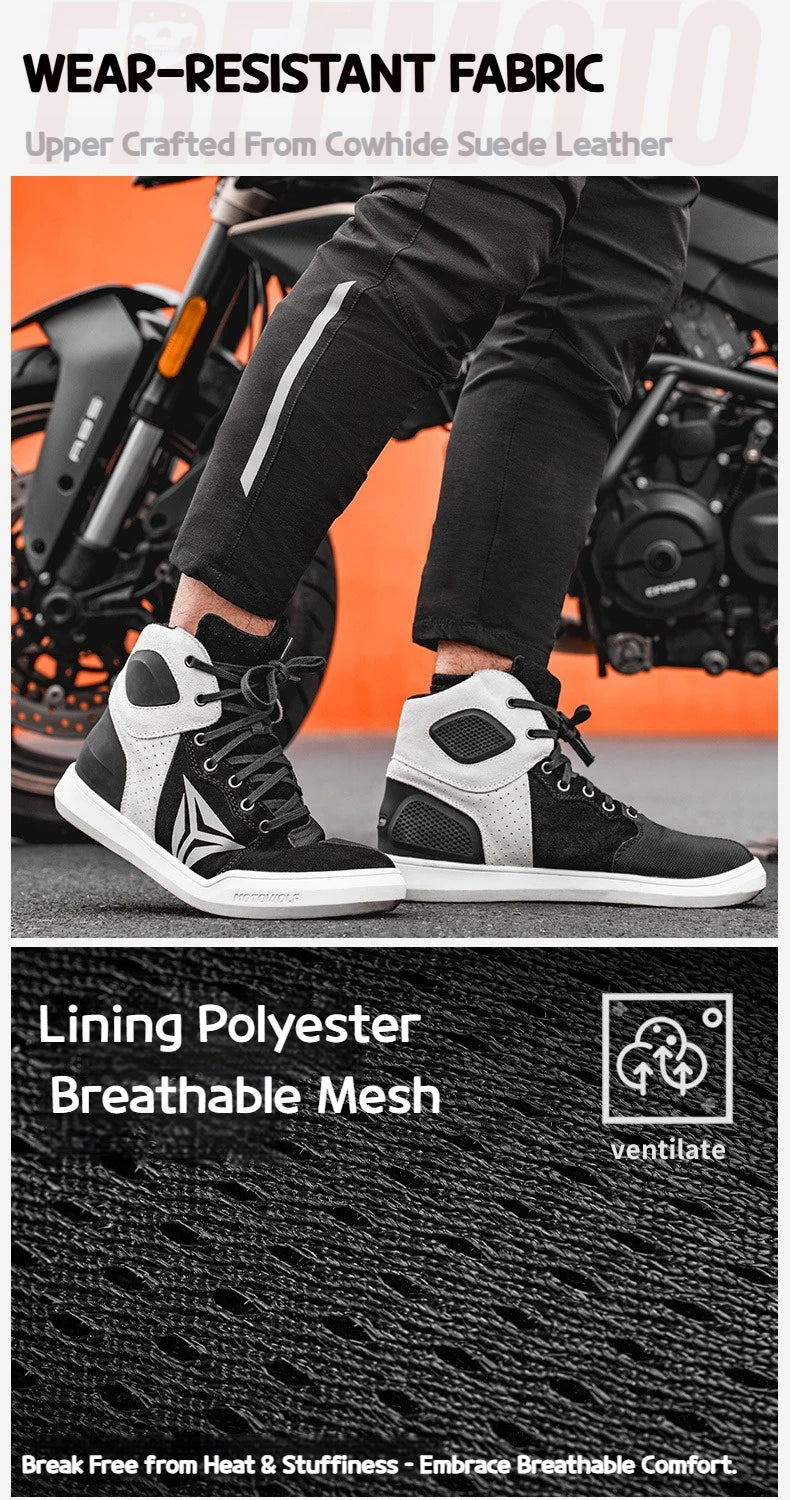 MOTOWOLF Motorcycle Boots Summer Breathable Leather Ventilated Riding Shoes Retro Anti-Slip Off-road Biker Shoes for Men Women