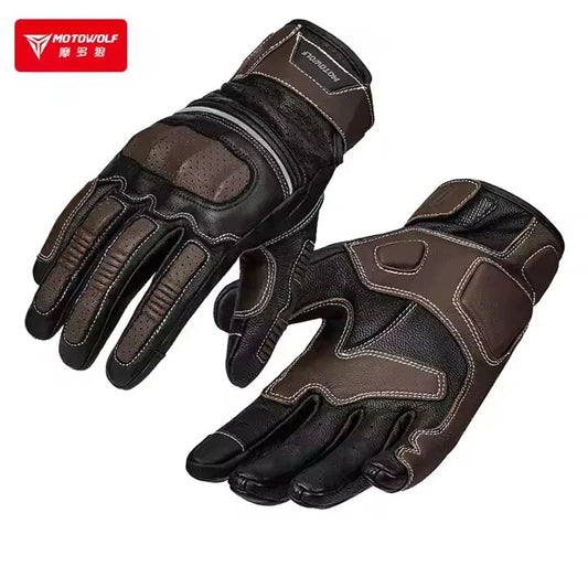 Summer Retro Perforated Leather Motorcycle Gloves Men Women Full Finger Motocross Biker Glove Guantes Moto Equipment M-XXL