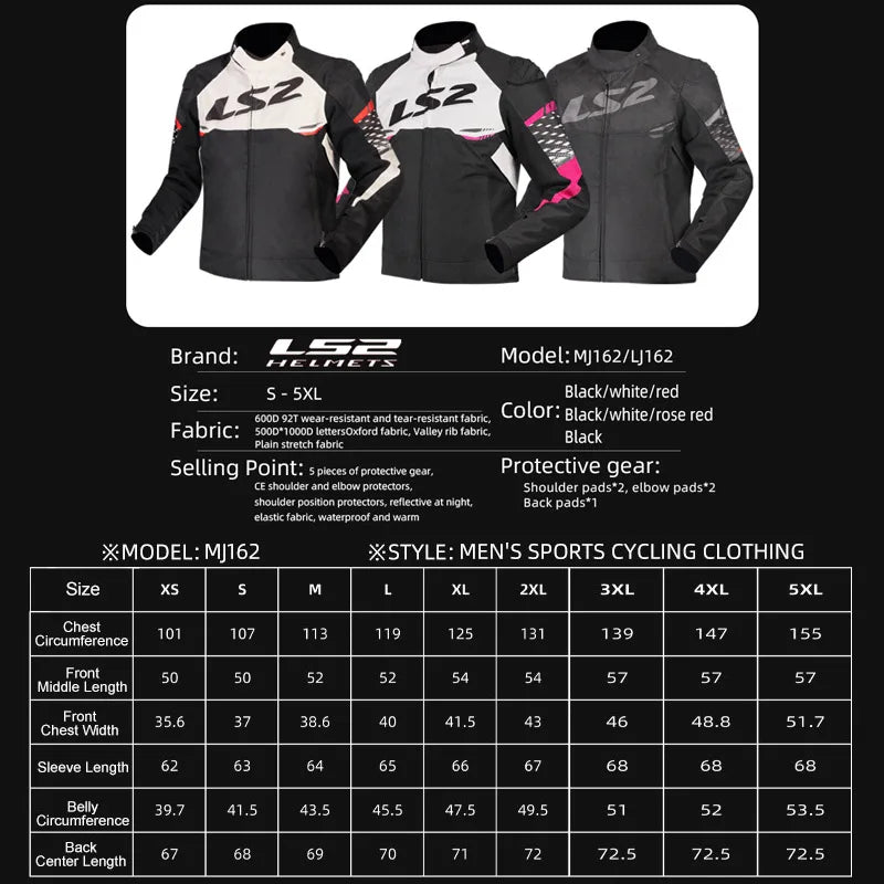 LS2 Motorcycle Jacket Autumn Winter Waterproof Windproof Warm Motorbike Jacket Men Women CE Anti-fall Motocross Riding Clothing