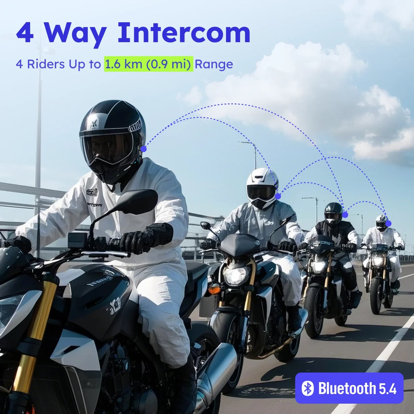 MAXRUNON D10 Motorcycle Bluetooth Intercom Helmet Headset 4 Riders Moto Group Interphone App AI Voice Control ENC IPX7 FM BT5.4