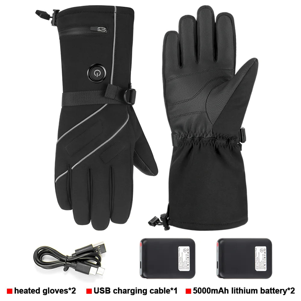 Winter Heated Gloves Motorcycle Warm Waterproof Non-slip Heated Gloves Skiing Sheepskin Touch Screen Heated Rechargeable Gloves