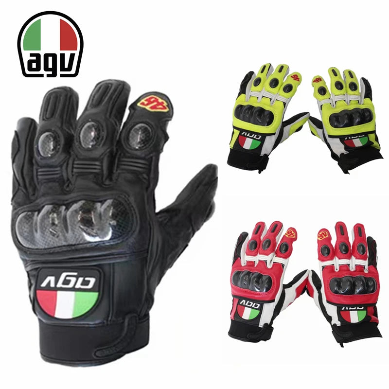 AGV Carbon Fiber Motorcycle Riding Gloves Heavy Locomotive Racing Leather Fall Resistant Gloves Comfortable Cycling Equipment