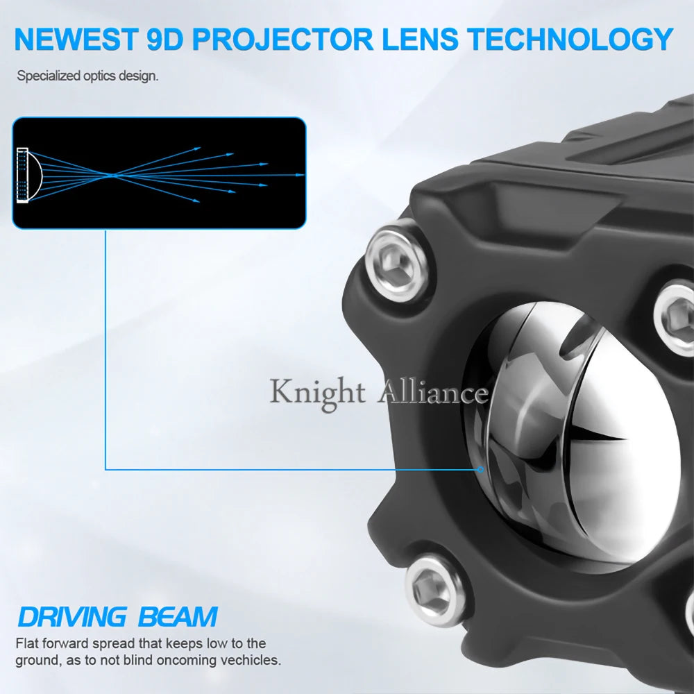 Motorcycle LED Spotlight Headlight Dual colour LED Lens Hi/Low beam Driving Spot Fog Lights External farol auxiliar moto 12V