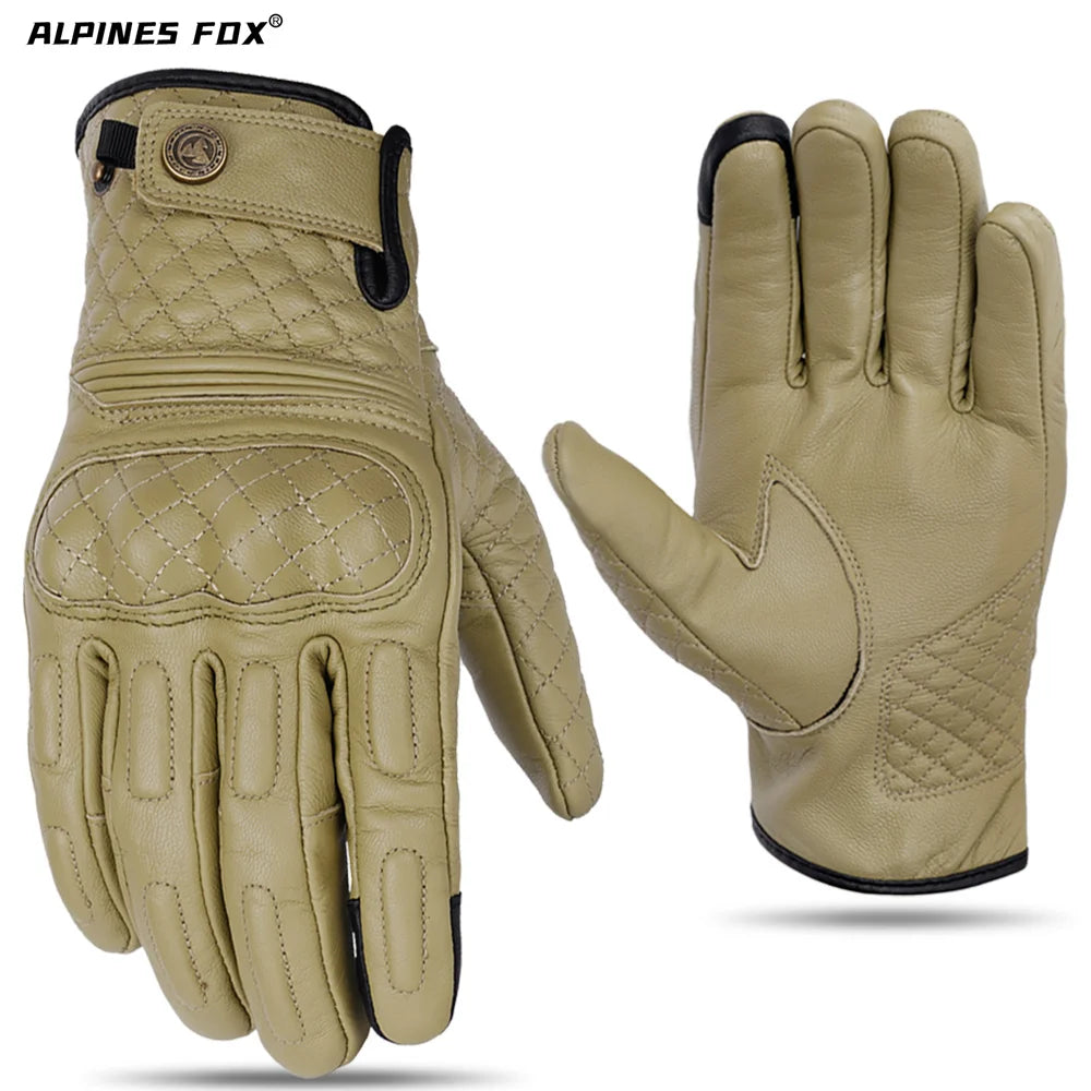 Vintage Motorcycle Gloves Touchscreen Retro Leather Motorbike Glove Men Women Cafe Racer Locomotive Knight Riding Guantes Yellow
