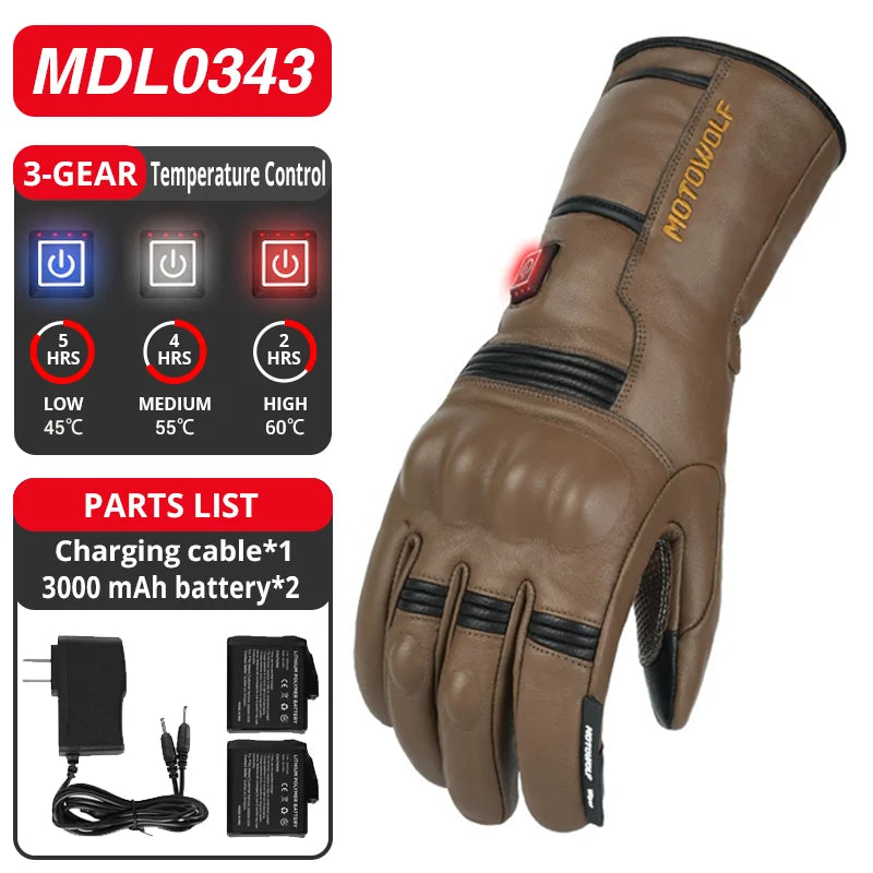Winter Heated Gloves Motorcycle Warm Waterproof Non-slip Heated Gloves Skiing Sheepskin Touch Screen Heated Rechargeable Gloves