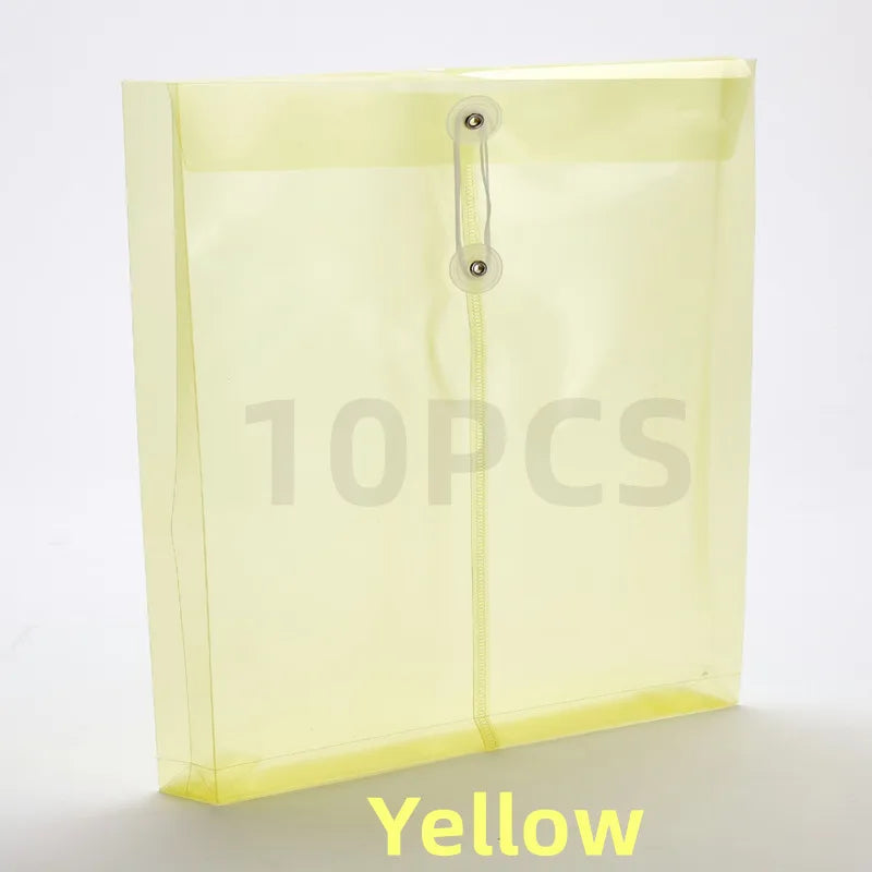 A4 10PCS Document Bag Transparent Plastic File Thickened Waterproof Vertical Rope Wrapped