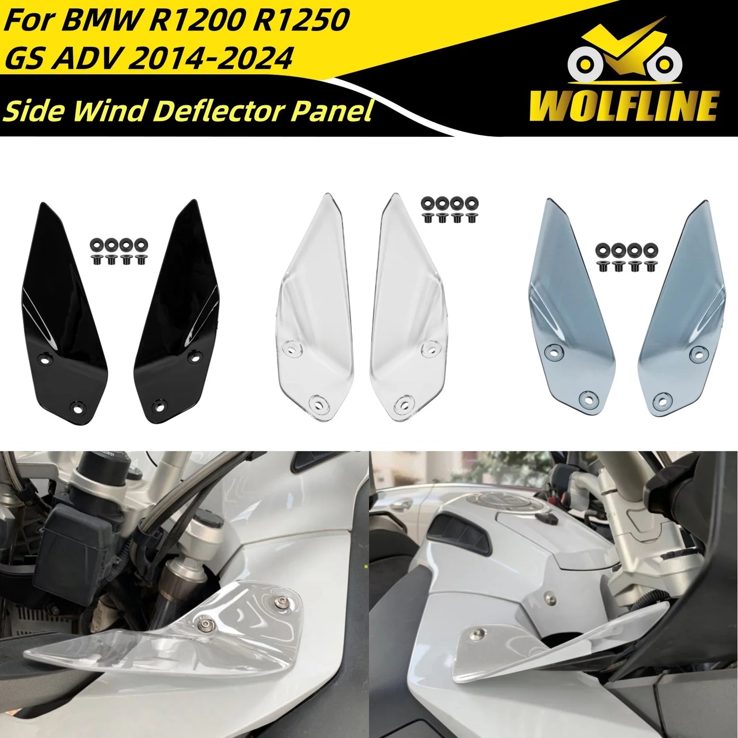 WOLFLINE Fuel Tank Side Deflector Windscreen Side Wind Deflector Panels For BMW R1200 R1250 GS ADV 2014-2024 Motorbike Parts