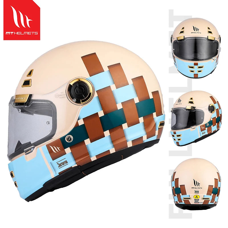 MT Jarama SV Retro Helmet Cruise Motorcycle Vintage Full S Helmet ECE2206 DOT Casco MT Cafe Racer Helmet for Triumph Thruxton R
