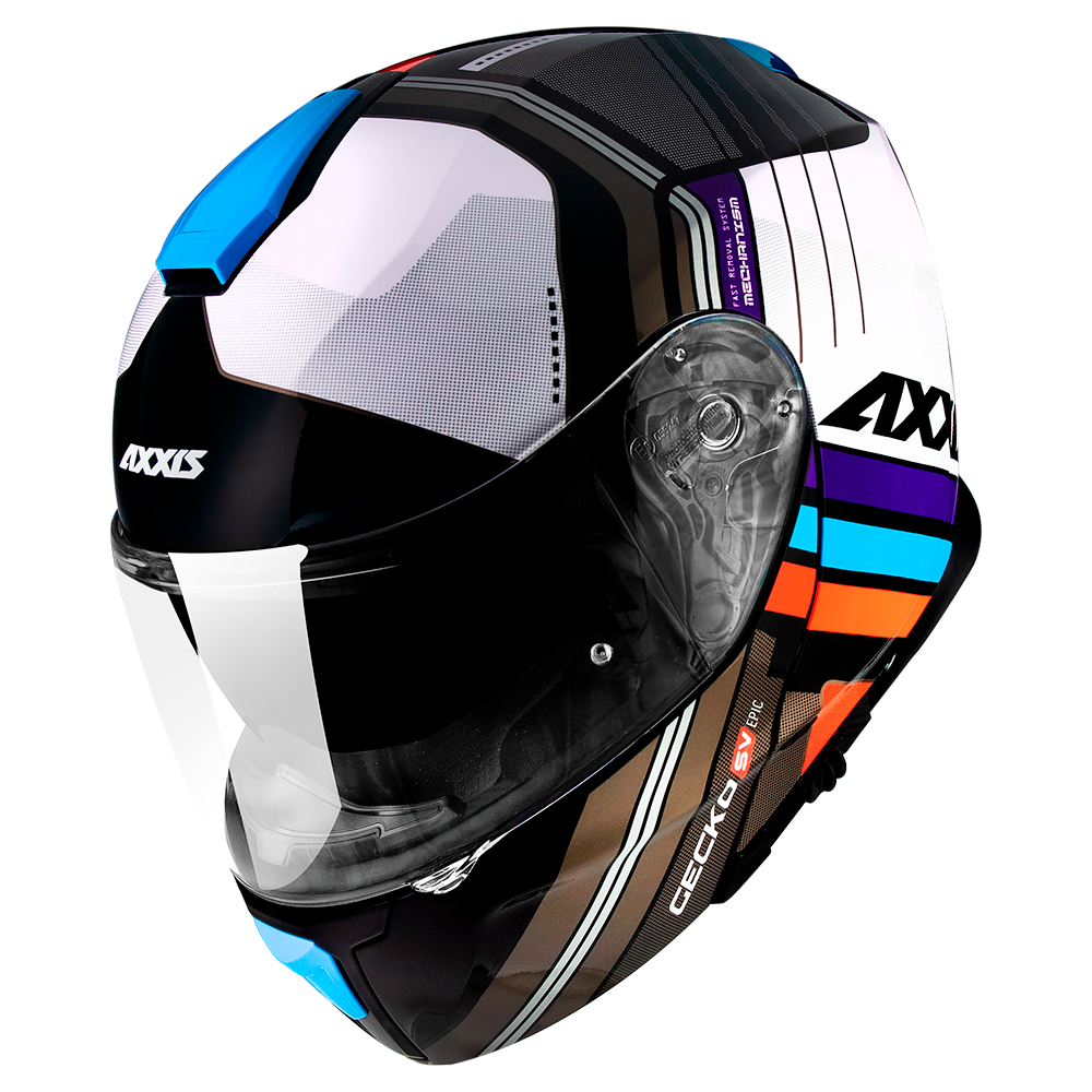 Axxis FU403SV Gecko SV Epic 3 graphics colors sizes XS, S and XL transparent screen modular biker helmet (not include black viewfinder)