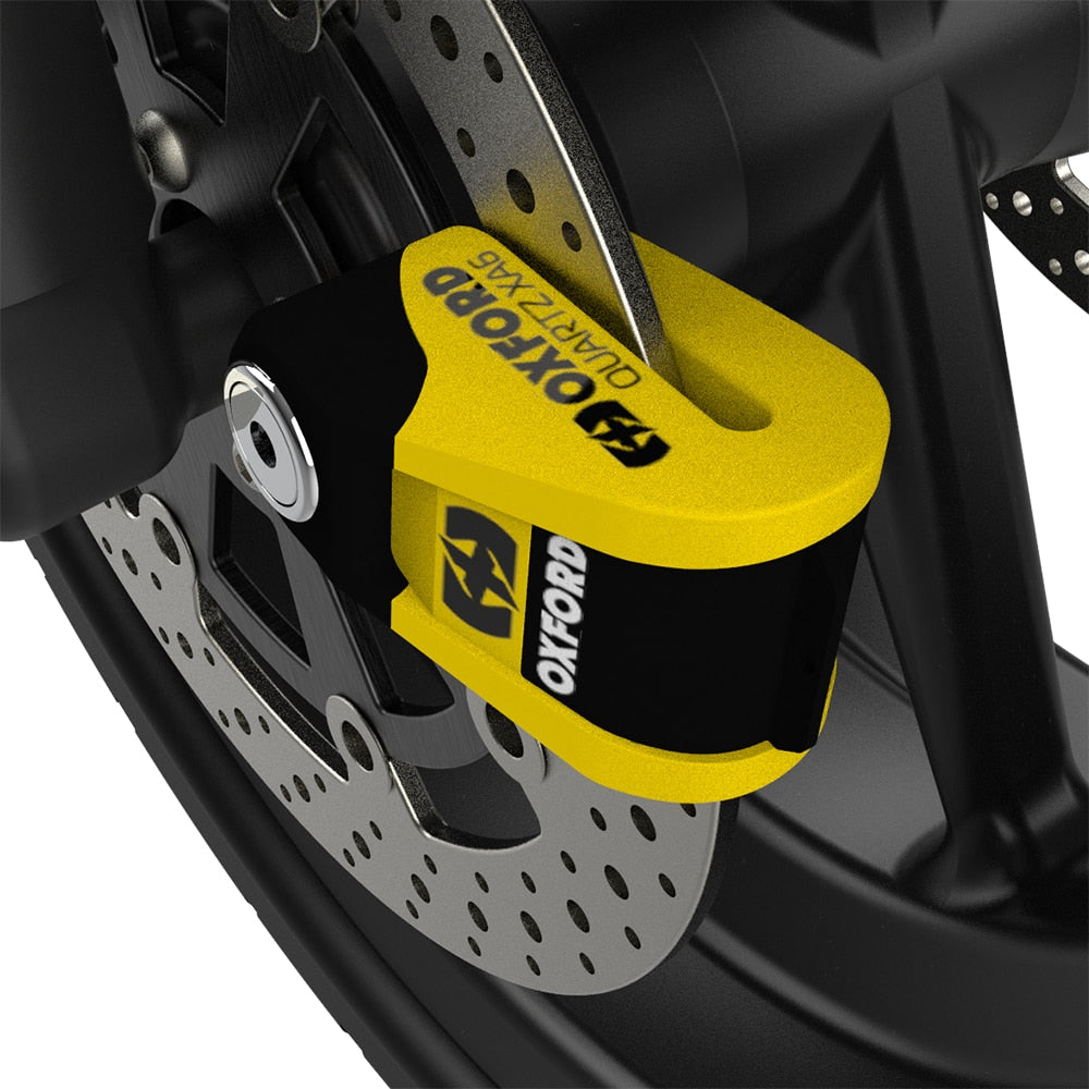 Oxford Quartz XA6 LK215-motorcycle disc lock lock with alarm (6mm bolt) yellow/black