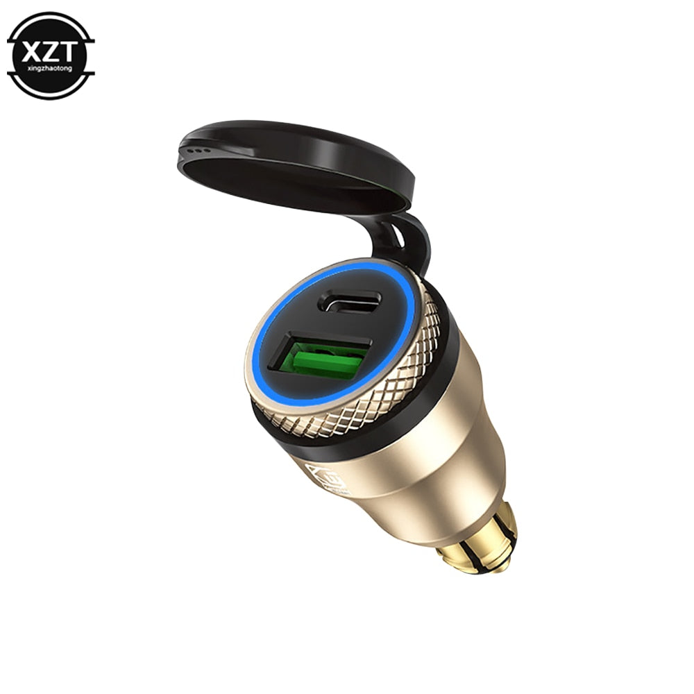 Aluminium USB Charger 30W PD Type-C QC 3.0 Quick Charger Adapter Waterproof for Hella DIN Socket/ BMW Ducati Triumph Motorcycles