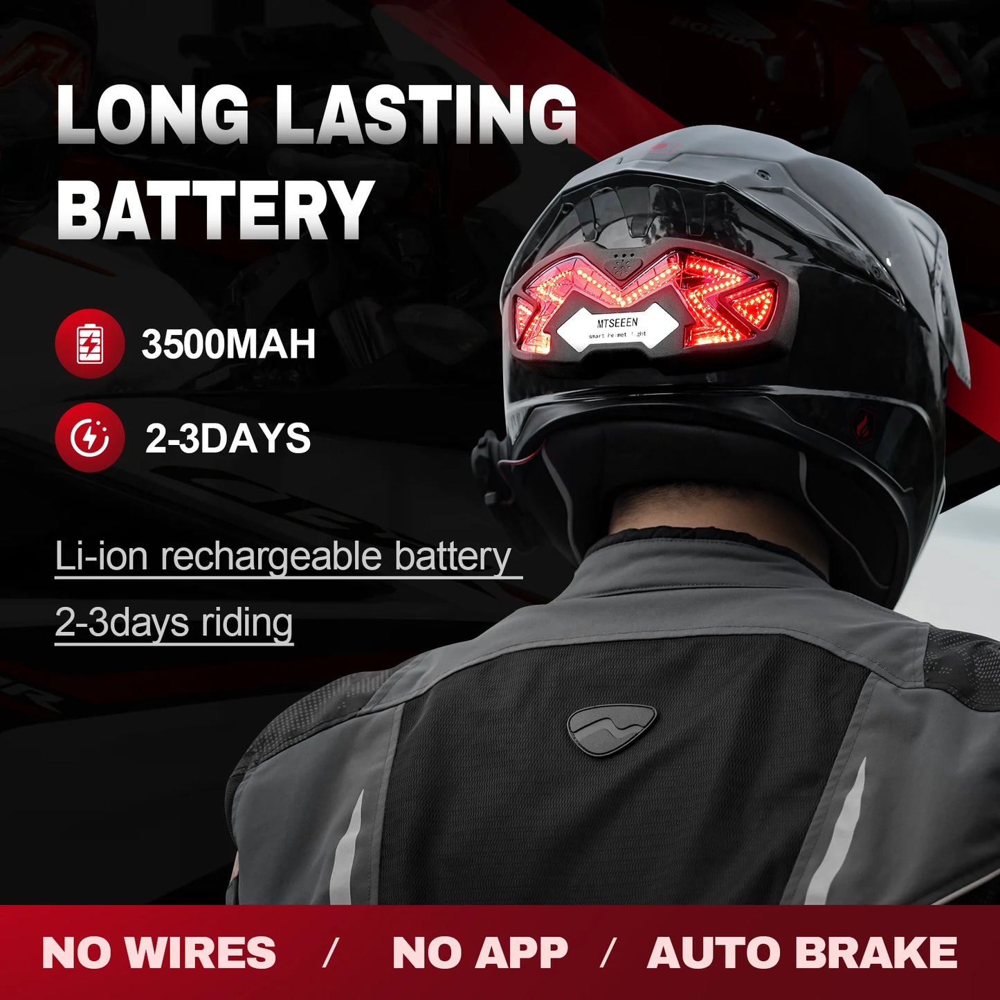 MTSEEEN Motorcycle Helmet Brake Light LED, Super Brightness, Helmet Safety Light for Bikes Brake Sensor Inside. Real Waterproof