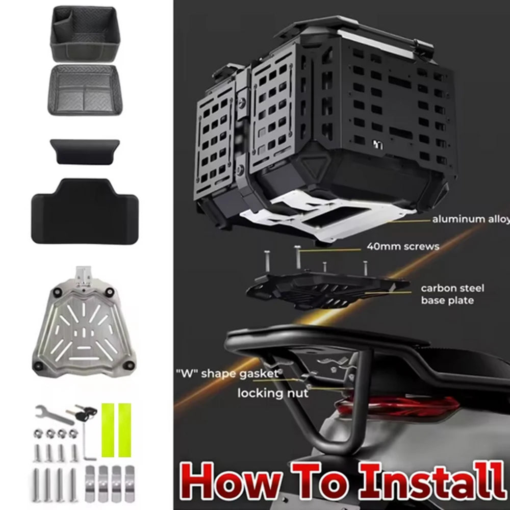 45/55L Motorcycle Helmet Box Aluminum Top Tail Rear Luggage Storage Tool Cases Lock Trunk For YAMAHA For Honda For BMW