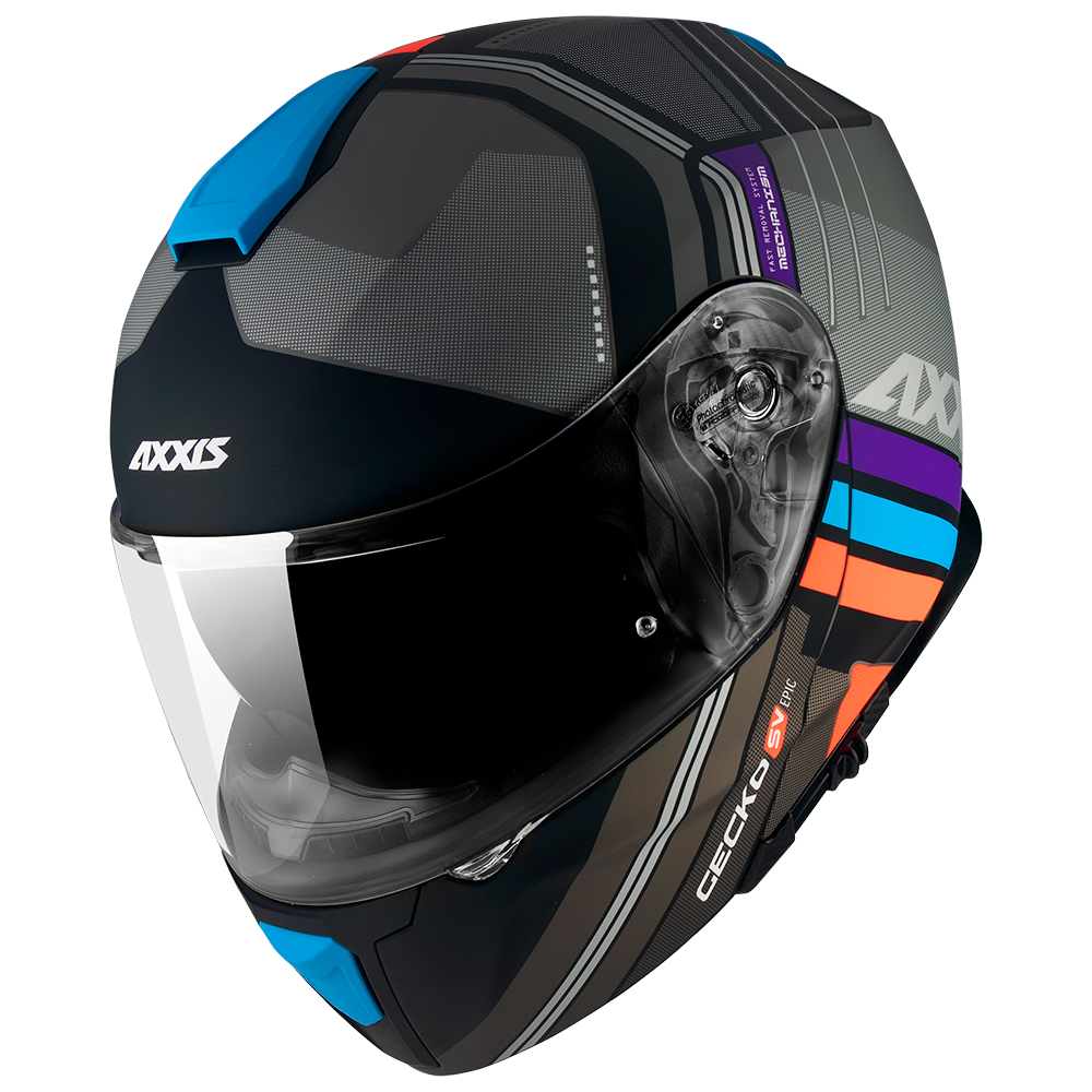 Axxis FU403SV Gecko SV Epic 3 graphics colors sizes XS, S and XL transparent screen modular biker helmet (not include black viewfinder)