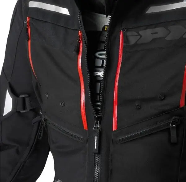 Spidi 4 Season Man H2OUT Black Jacket for motorcycle enthusiasts, crafted from high-resistance polyester with a removable H2Out waterproof membrane, thermal lining, and CE-certified protections for shoulders and elbows.