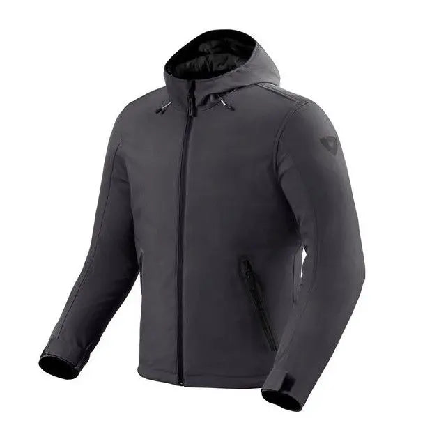 Revit Traffic H2O CE Urban Jacket for Men, made of high-density softshell with waterproof Hydratex Z-Liner, fixed thermal lining, and removable CE protectors for elbows and shoulders, ideal motorcycle clothing.