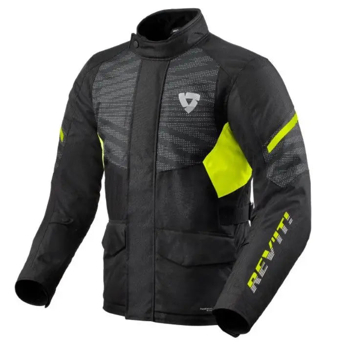 Revit Duke H2o CE Motorcycle Jacket for Men, waterproof tri-seasonal gear with hydratex G-liner, perfect for spring, autumn, and winter rides.