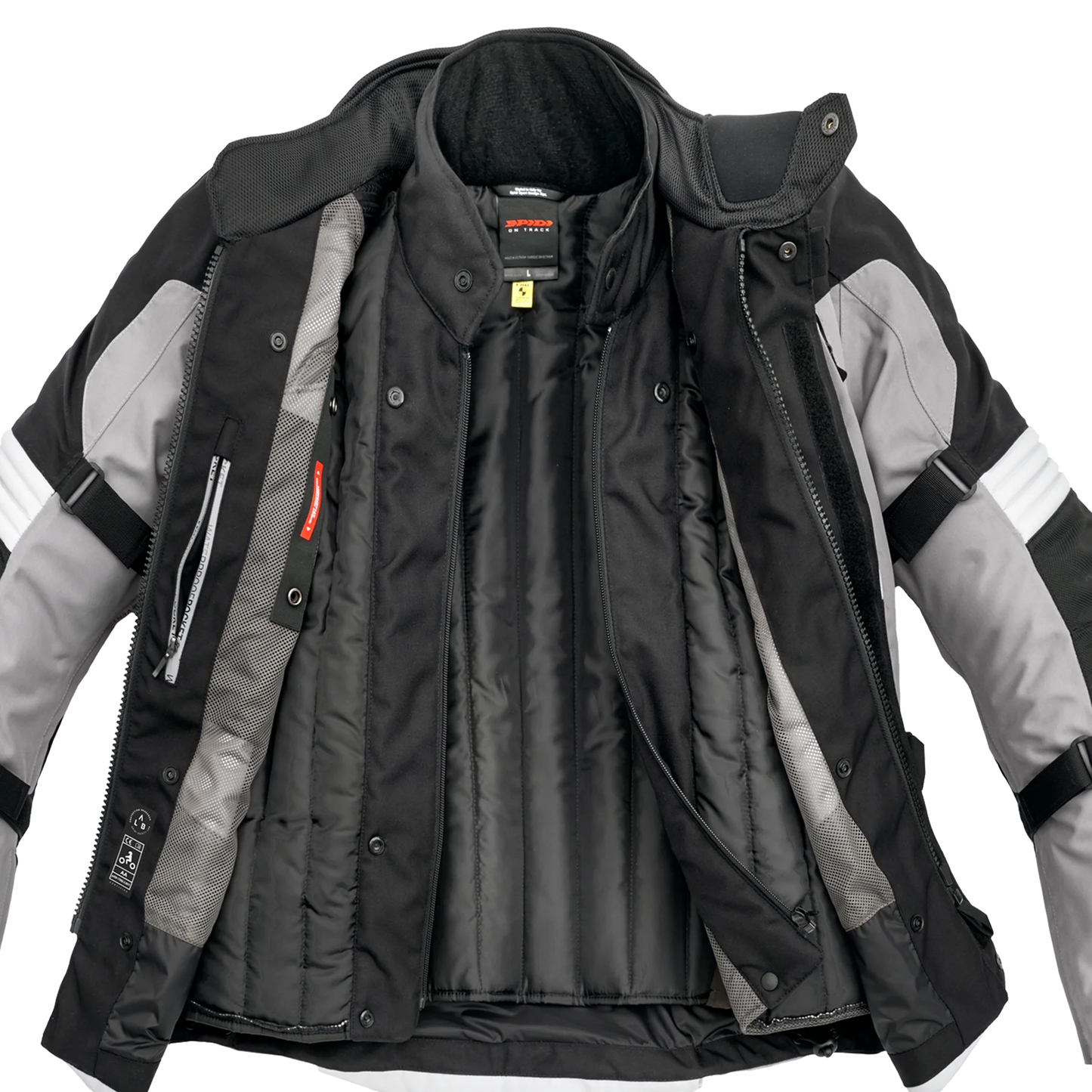 Spidi Alpentrophy H2Out Black Grey Winter Jacket for motorcycle enthusiasts features a waterproof, breathable H2Out membrane, CE certified protection, removable thermal liner, and customizable fit with reflectors for enhanced