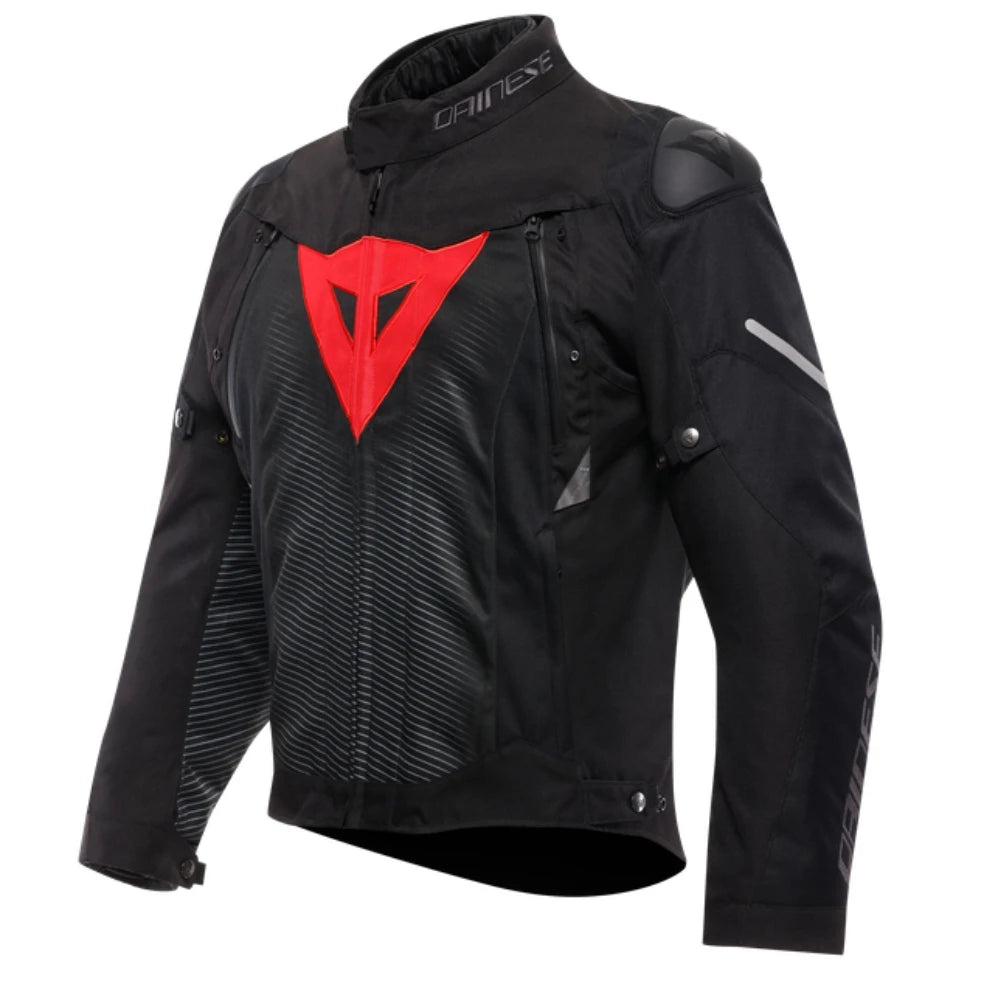 Dainese Super Sprint D-Dry Jacket for men, waterproof with a removable thermal lining, featuring a distinctive racing design and adjustable fit for enhanced comfort during daily use.