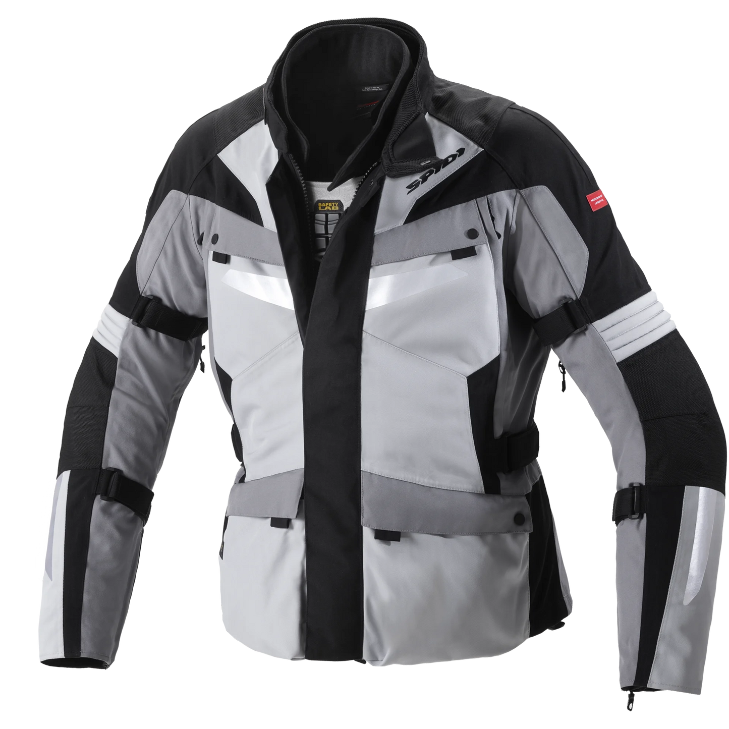 Spidi Alpentrophy H2Out Black Grey Winter Jacket for motorcycle enthusiasts features a waterproof, breathable H2Out membrane, CE certified protection, removable thermal liner, and customizable fit with reflectors for enhanced