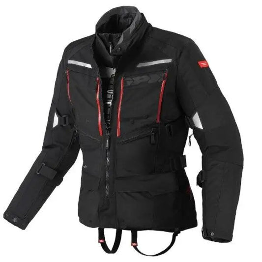 Spidi 4 Season Man H2OUT Black Jacket for motorcycle enthusiasts, crafted from high-resistance polyester with a removable H2Out waterproof membrane, thermal lining, and CE-certified protections for shoulders and elbows.