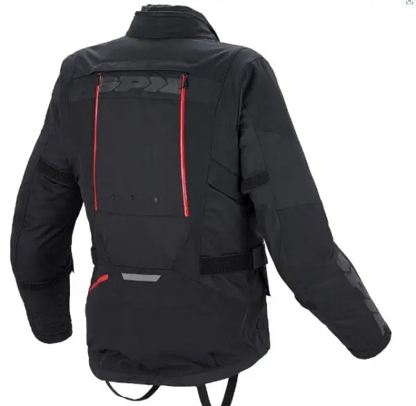 Spidi 4 Season Man H2OUT Black Jacket for motorcycle enthusiasts, crafted from high-resistance polyester with a removable H2Out waterproof membrane, thermal lining, and CE-certified protections for shoulders and elbows.