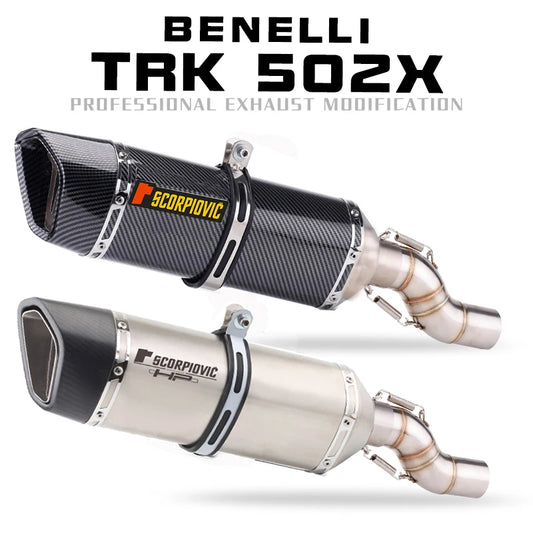 TRK502X Slip-on Exhaust Muffler Carbon Fiber Escape Moto Modified Middle link Pipe For Benelli TRK 502 X TRK 502X 2018 - 2021