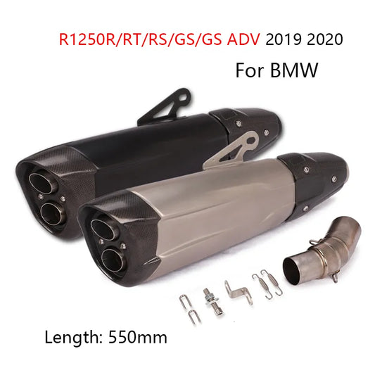 550mm for BMW R1250R/RS/RT/GS R1250GS ADV 2019 2020 Exhaust Pipe Motorcycle Mid Link Tube 51mm Dual-outlet Muffler Escape Pipe