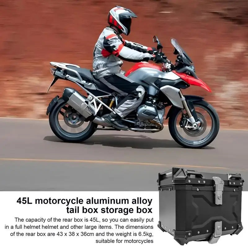 45L Portable Aluminum Motorcycle Trunk Box Waterproof Universal Motorcycle Tail Box Multifunctional Motorcycle Rear Storage Box