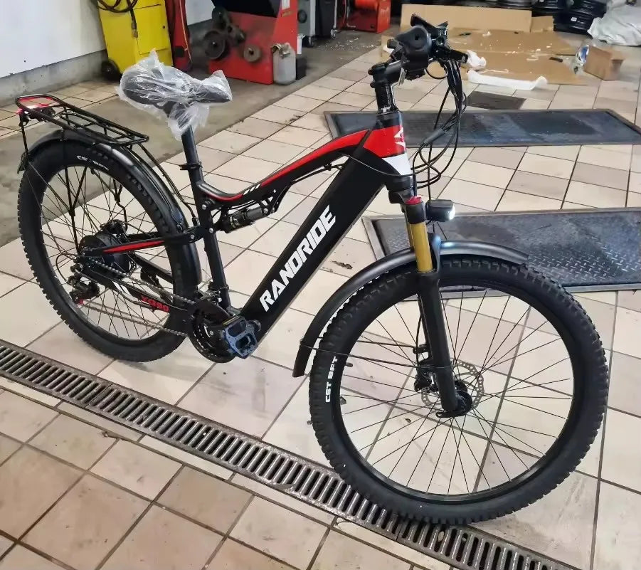 RANDRIDE YG90 Electric Bicycle 1000W 48V17AH Hydraulic Brake Ebike with Full Suspension 21 Gears Shift Free Rack