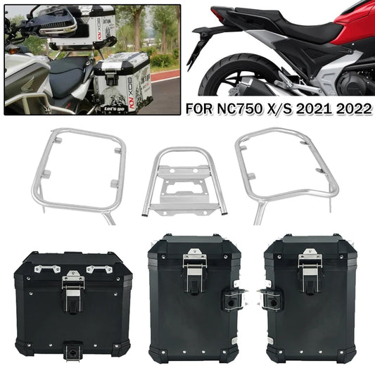 Motorcycle Helmet Box Top Tail Rear Luggage Storage Tool Cases Panniers With Bracket Rack For Honda NC750X NC 750 X/S 2021-2023