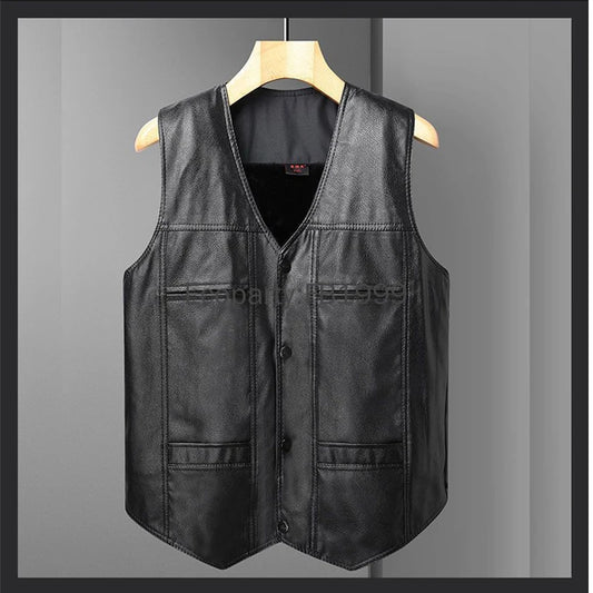 New Men Fashion Pu Leather Punk Biker Vest Spring Autumn Sleeveless Jacket For Men Black V-neck Pocket Motorcycle Waistcoat Male
