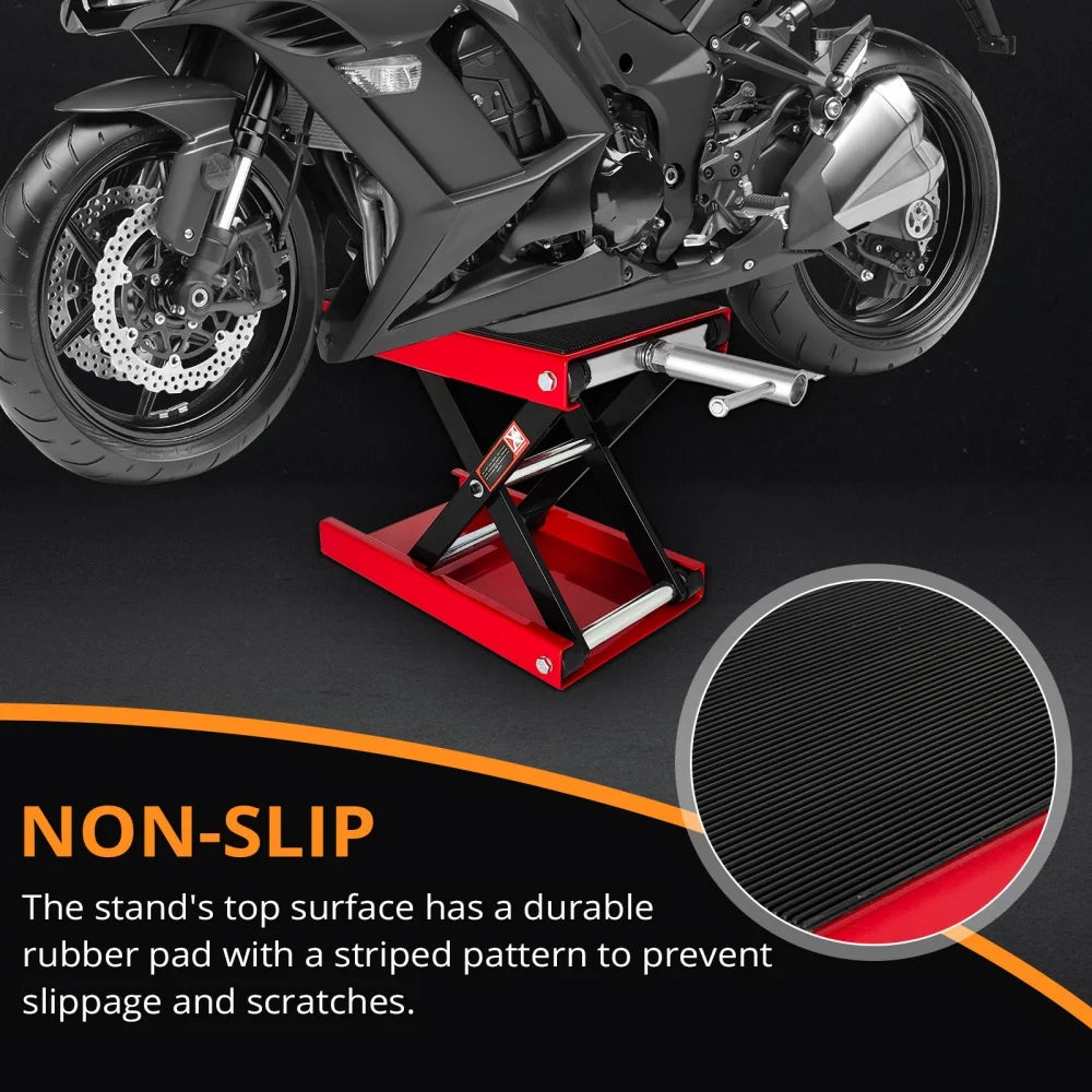 Motorcycle Lift 1100 LBS Motorcycle Scissor Lift Jack with Wide Deck & Safety Pin,Center Hoist Crank Stand,Steel Scissor Jack