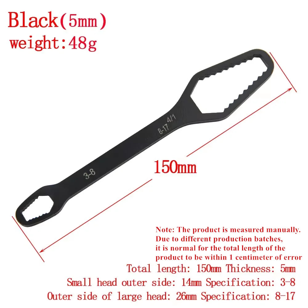 8 to 17 Black Multifunctional Double End Box Wrench Hexagon Double End Solid Wrench Screw and Nut Tool with Various Diameters