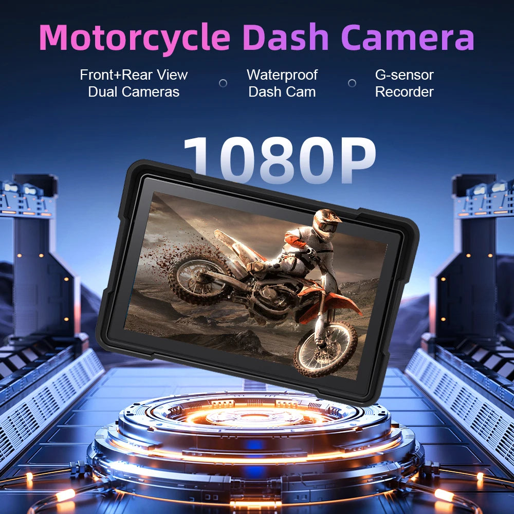 Nevegetor 5 inch Motorcycle Carplay Waterproof 1080P WiFi Wireless Android-Auto DVR Monitor Dash Cam GPS Navigation TPMS