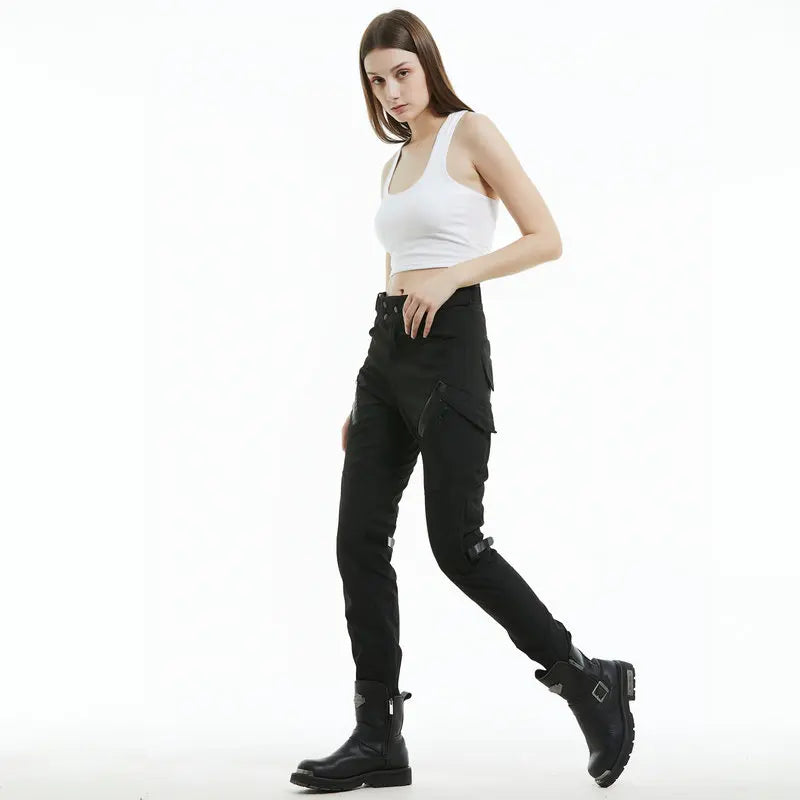 Motorcycle Riding Pants Waterproof Breathable Women's Motorcycle High-waisted Pants Anti-drop Retro Commuting Pants Windproof
