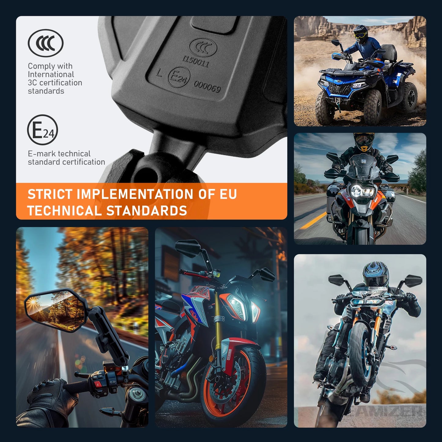 Universal Motorcycle Mirrors Angle Adjustable Folding Handlebar Side Mirror Compatible With Adventure Dirt Street Bike ATV