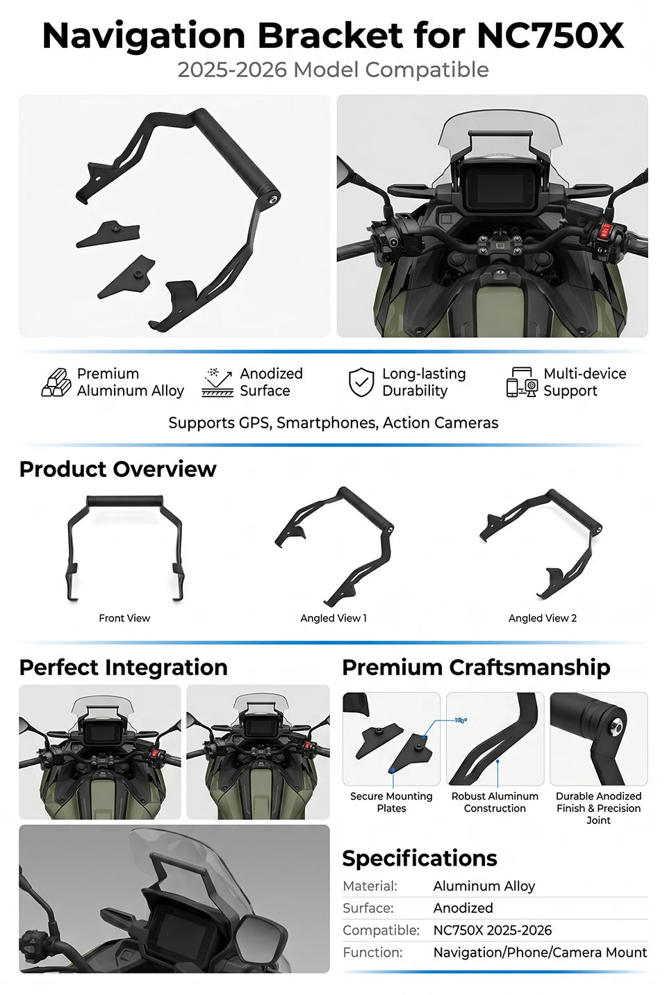 NC750X 2025 Navigation Bracket For NC750X NC 750X 2021-2024 2026 GPS Phone Holder Levers Navigation Mount Bracket