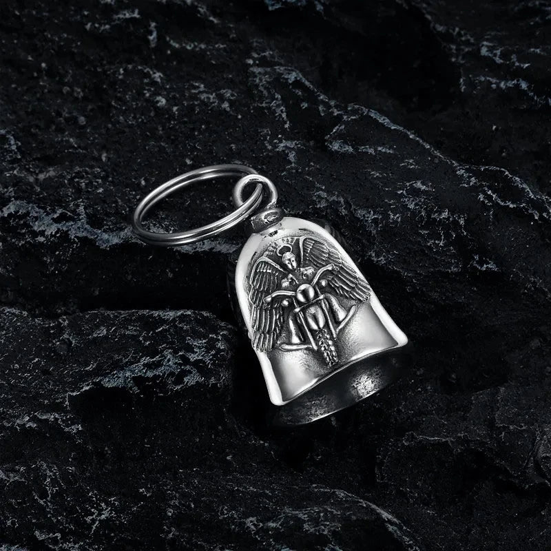 Fashionable Angel Wings Motorcycle Bell Pendant Keychain Punk Rock Men's Riding Party Amulet Exorcism Jewelry