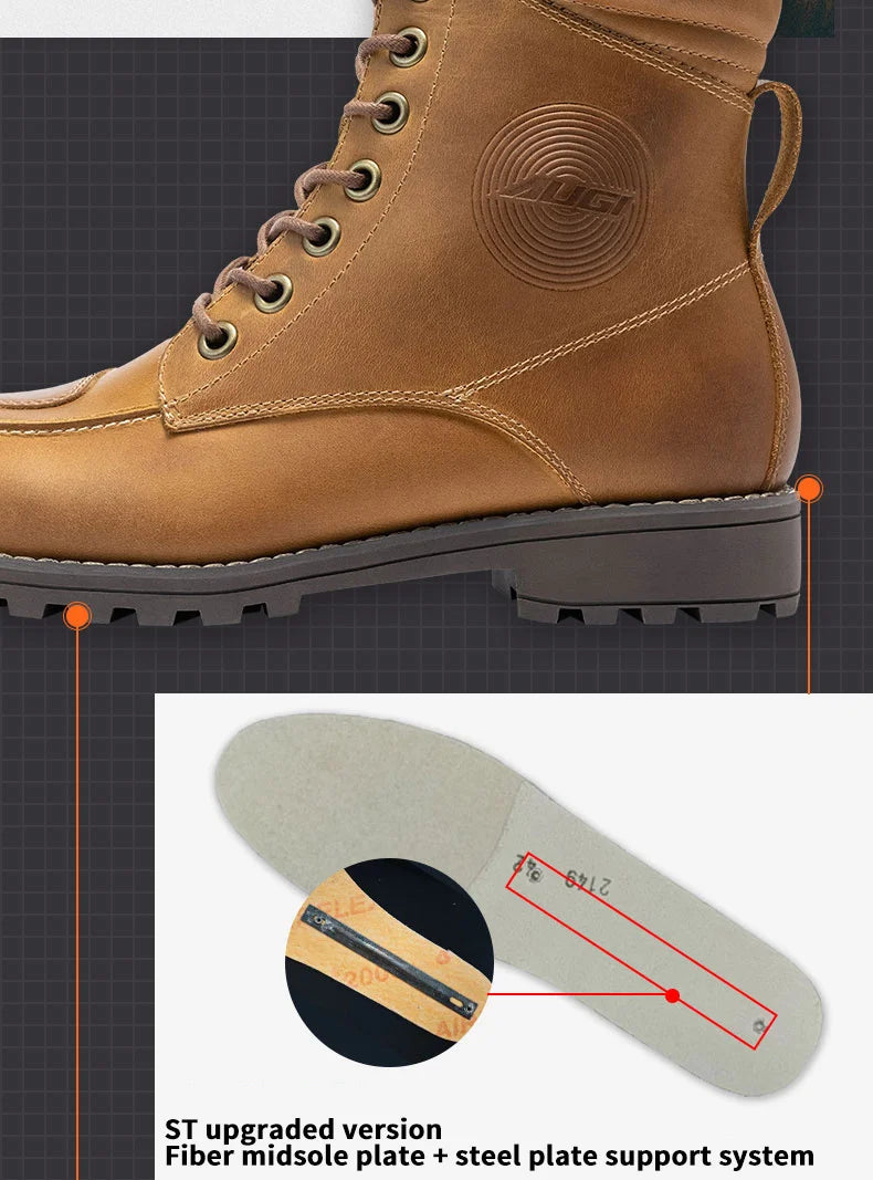 Retro Cowhide Motorcycle Boots for Men Women Anti-Fall Vintage Motocross Riding Gear Casual Wear-Resistant Commuting Footwear