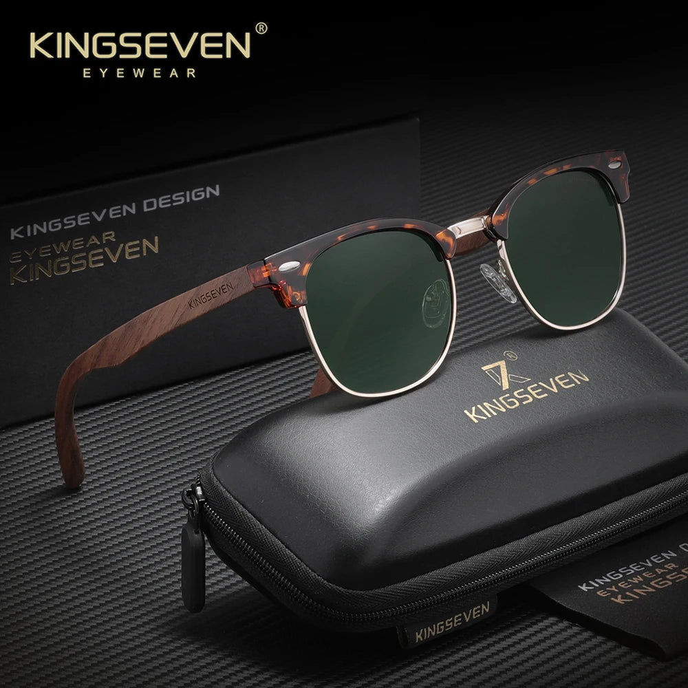 KINGSEVEN Walnut Wood Sunglasses for Man  And Women Polarized Sun Glasses UV400  Protection Eyewear Accessory
