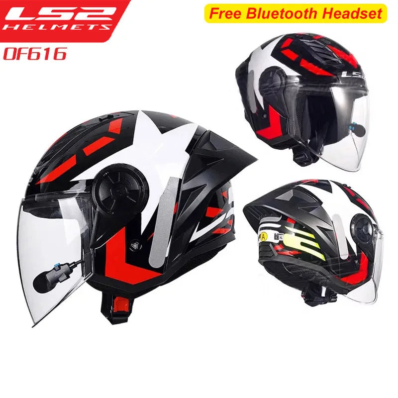 LS2 Motorcycle Helmet 3/4 Open Face Helmets Capacete LS2 OF616 Airflow Ⅱ Big Tail Wing Jet Scooter Half Helmets Cascos Para Moto