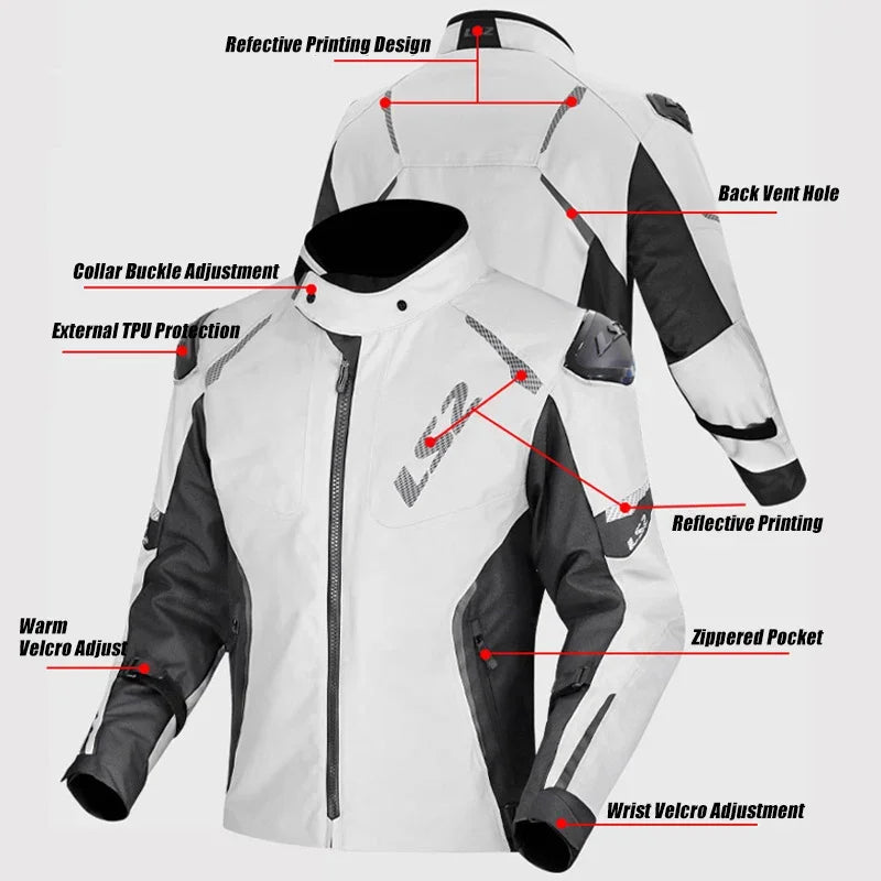 LS2 Winter Waterproof Motorcycle Jacket Men Women CE Certified Riding Jacket Warm Protective Gear with Removable Thermal Liner