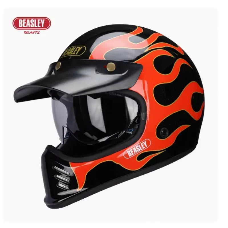 Beasley DOT ECE Approved  Vintage Full Face Helmet Motorcycle De Moto Capacete Jet Helmet Motorbike All Seasons
