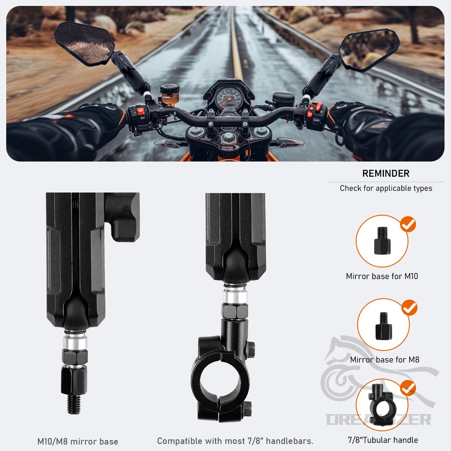 Universal Motorcycle Mirrors Angle Adjustable Folding Handlebar Side Mirror Compatible With Adventure Dirt Street Bike ATV
